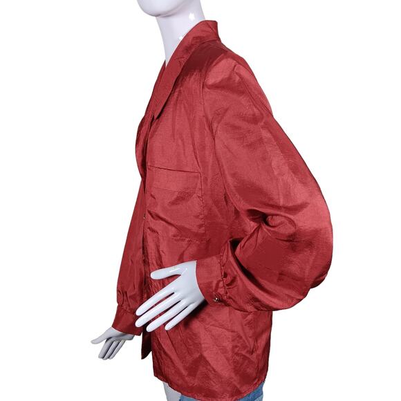 Vintage Kelly Scott Size 14 Burn Red Button Down Shirt Collared Silky Long Sleev - Picture 2 of 8